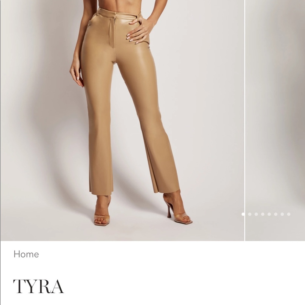 Meshki Camel straight leg faux leather pants